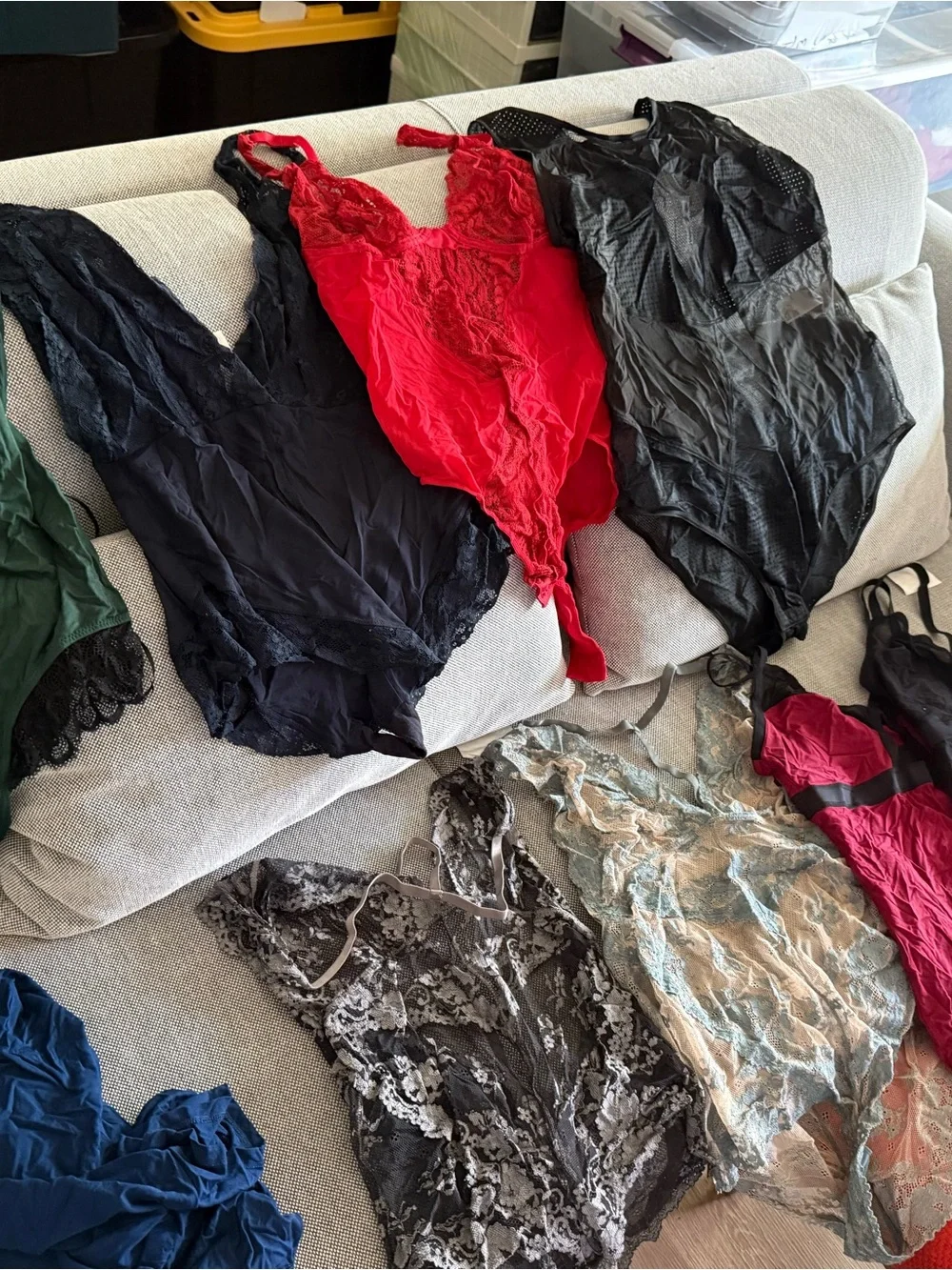 Free People Red Lace Trim Chemise with Black and Green Accents - Picture 1 of 4